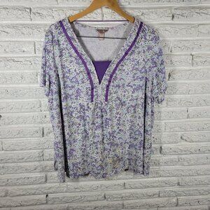 White Stag Womens Top 3X Plus Short Sleeve Cotton Blend Co Purple FLO260XE